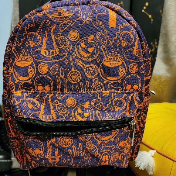 Inked Halloween Mini Backpack in Purple and Orange - Picture 1 of 2